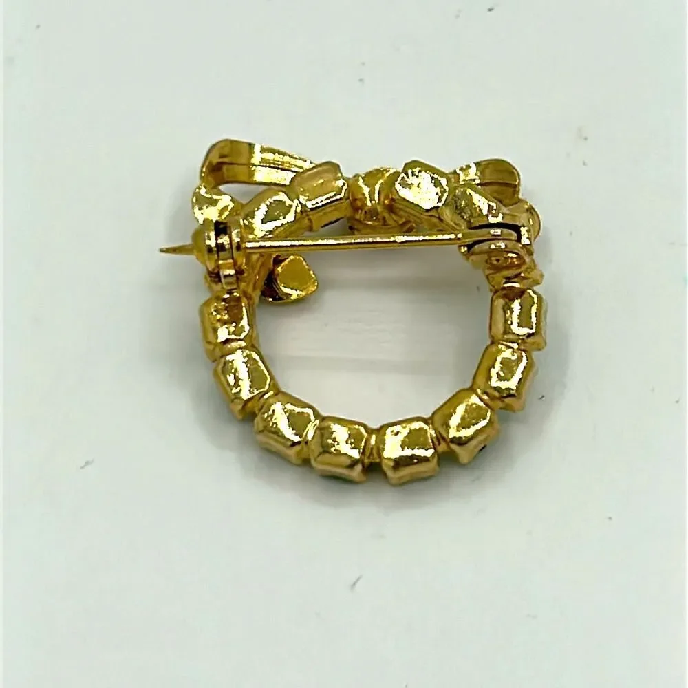 Vintage Rhinestone Christmas Wreath Pin